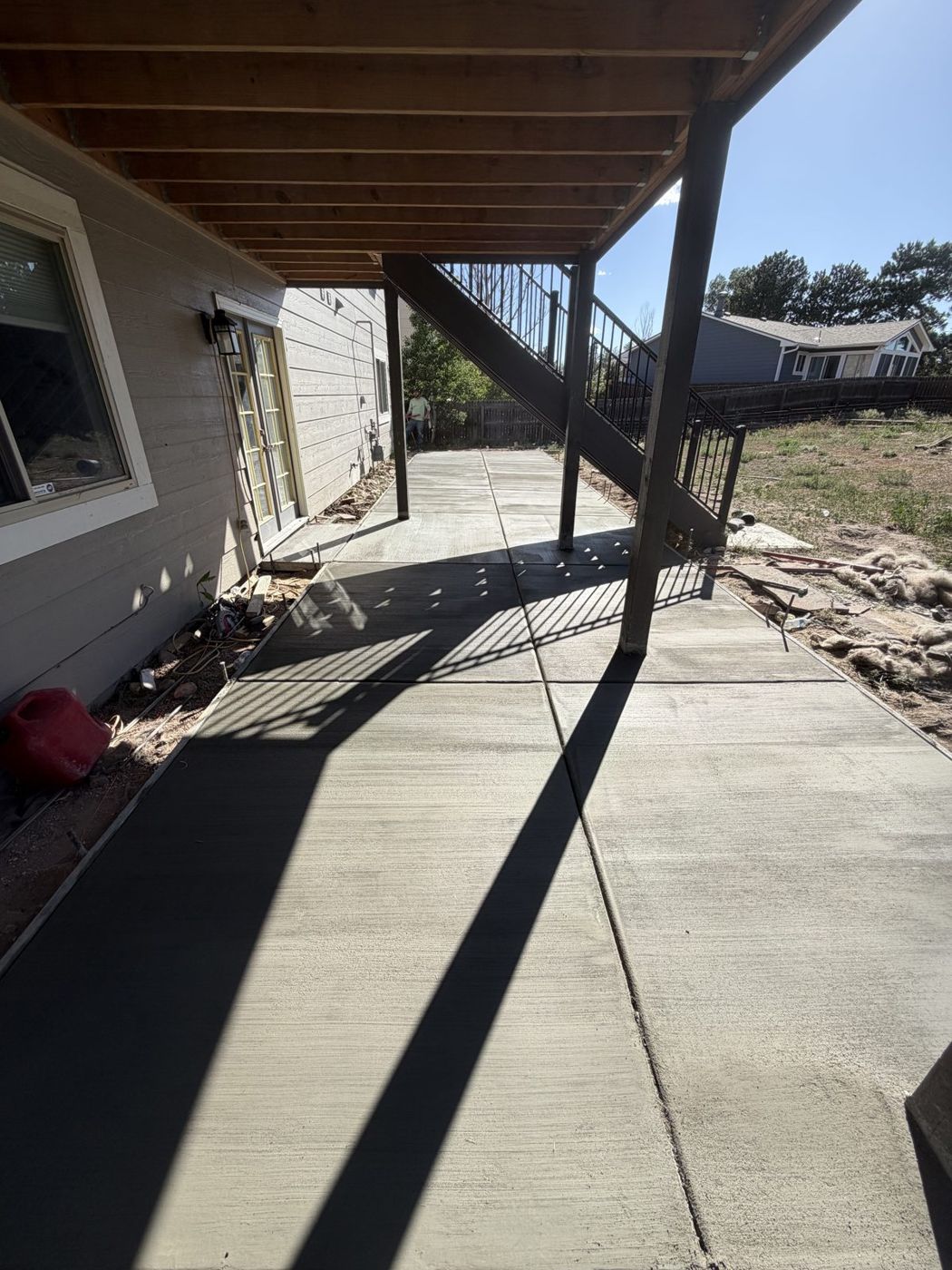 Under-deck patio, evening light