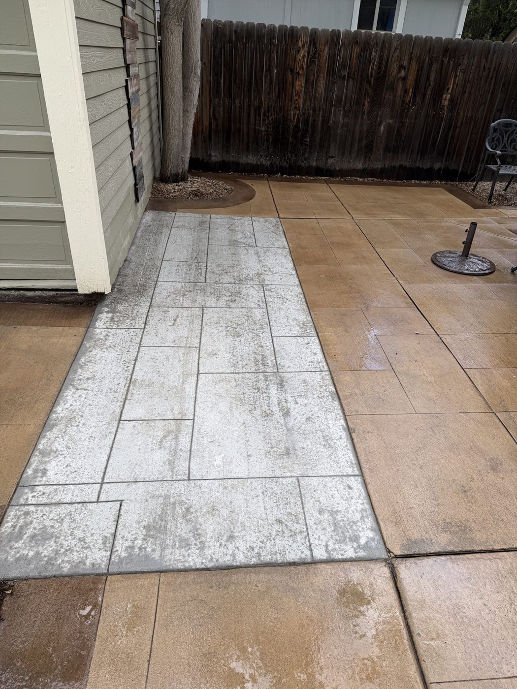 Tan stamped tile patio