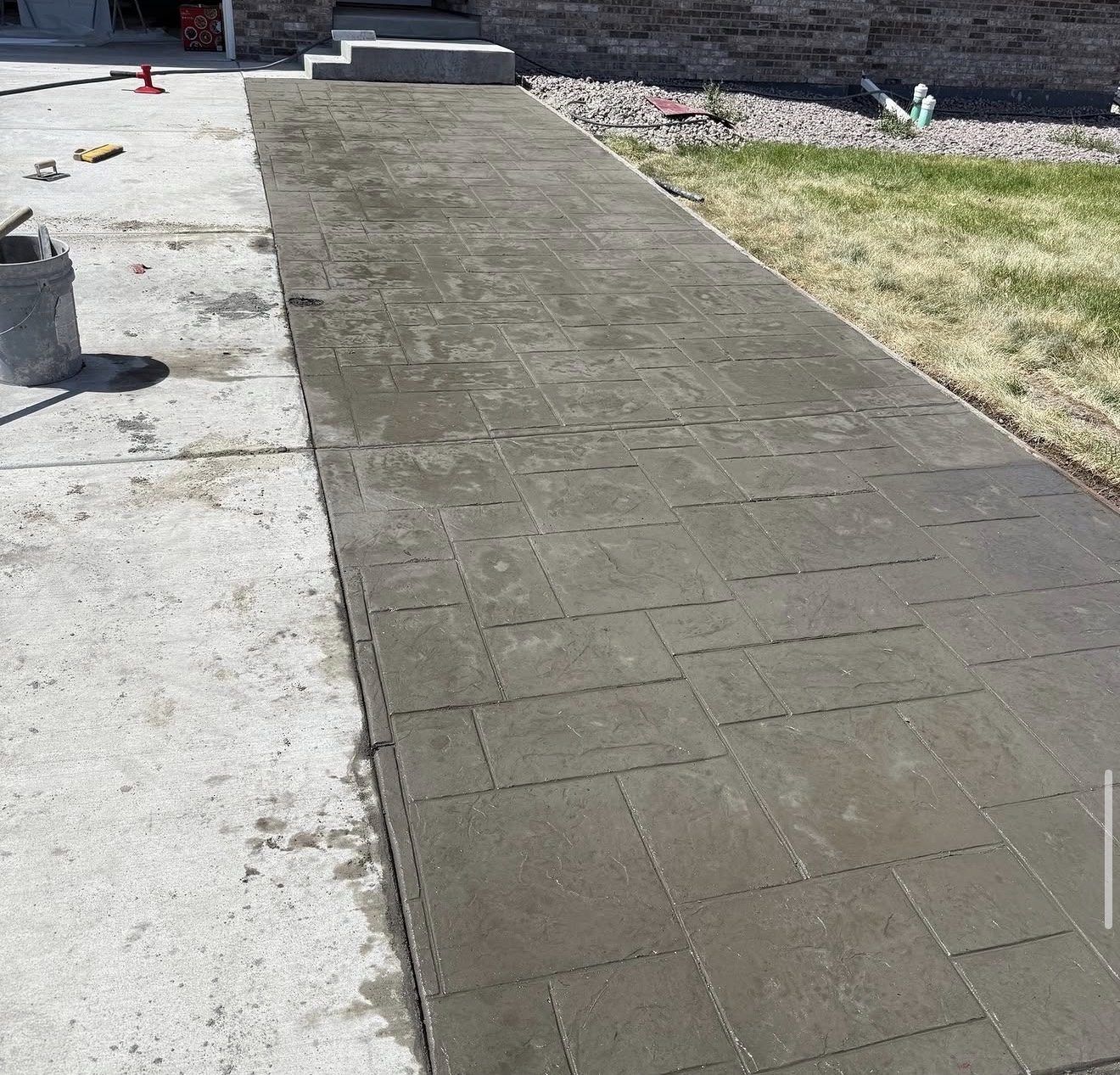 A stamped ashlar walkway.