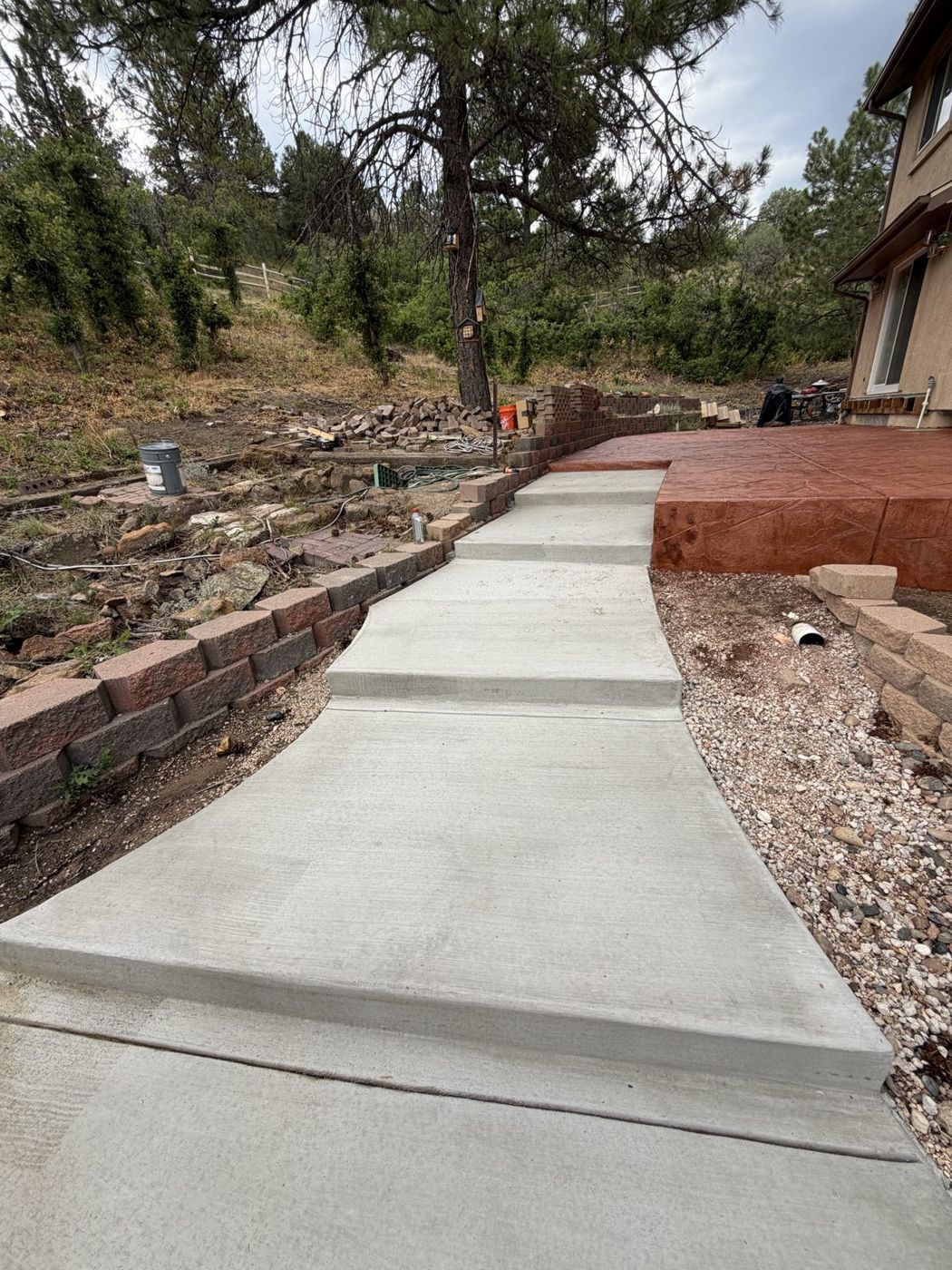 Walkway along retaining wall